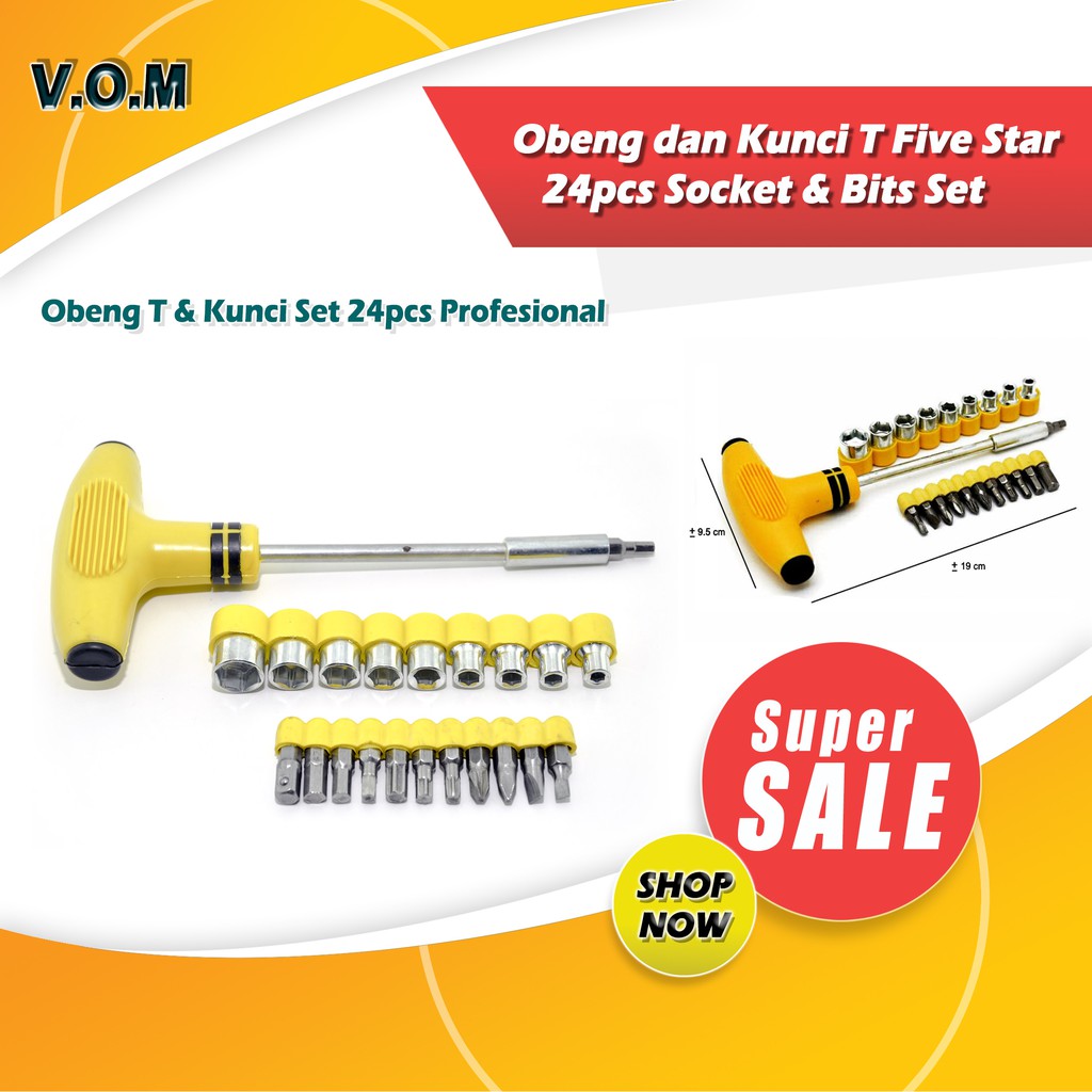 VOM Obeng dan Kunci T Five Star 21pcs Socket &amp; Bits Set - 0234