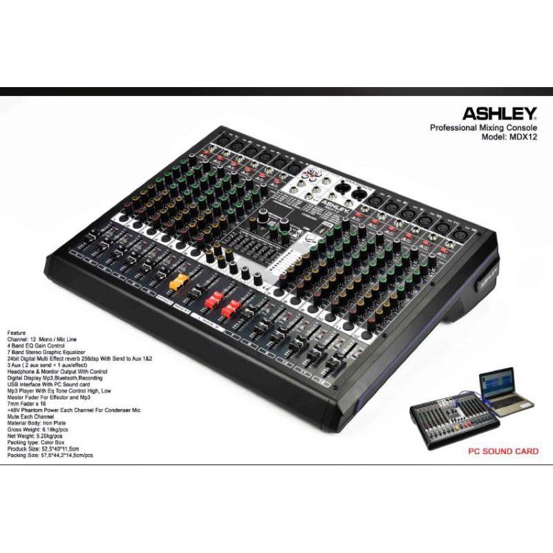 Mixer Audio 12 Channel Ashley MDX-12 MDX12 MDX 12 Original TERLARIS