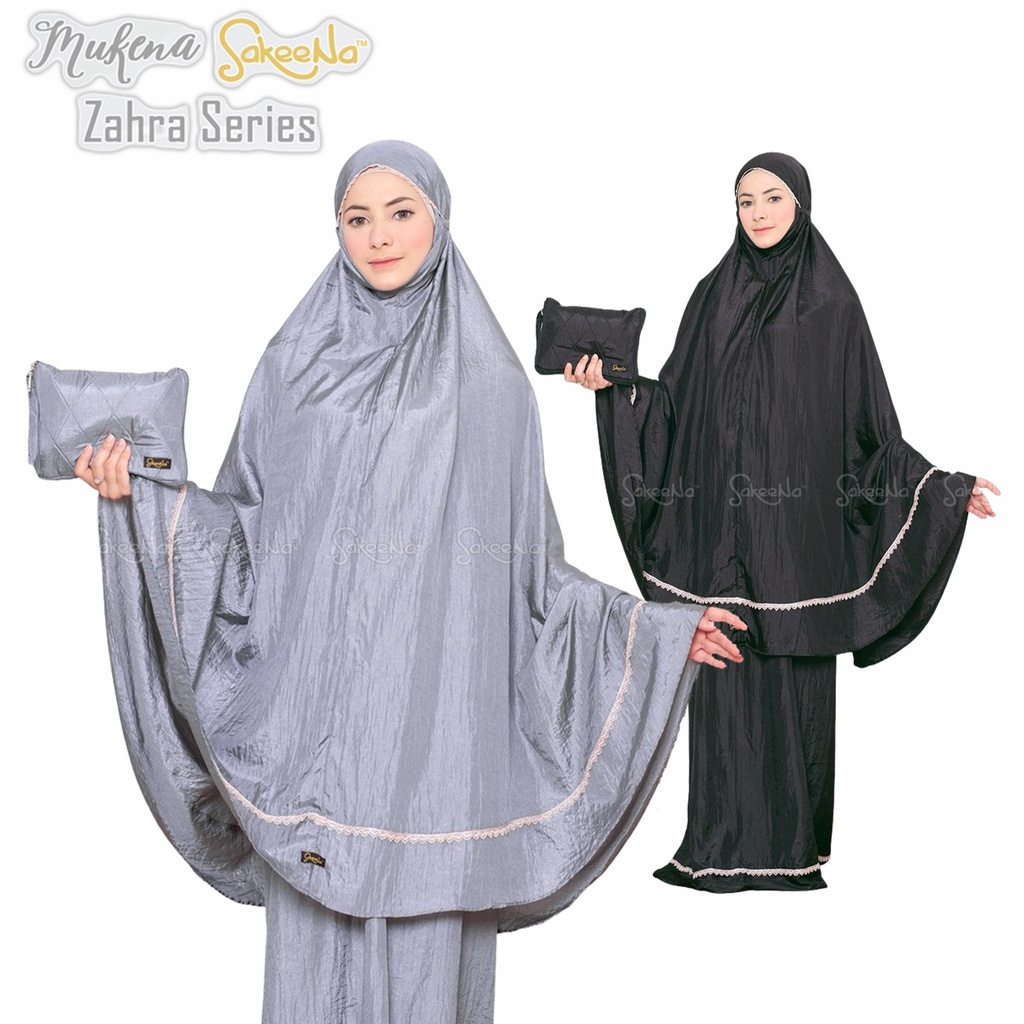 Mukena Travel Zahra Series Jumbo Parasut Sajadah Pouch Mini Dewasa Ori Sakeena Premium