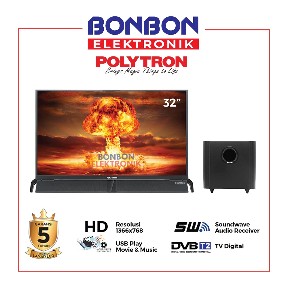 [EXPEDISI] Polytron LED Digital TV 32 Inch PLD 32BV1558 + Soundbar Soundwave Bluetooth