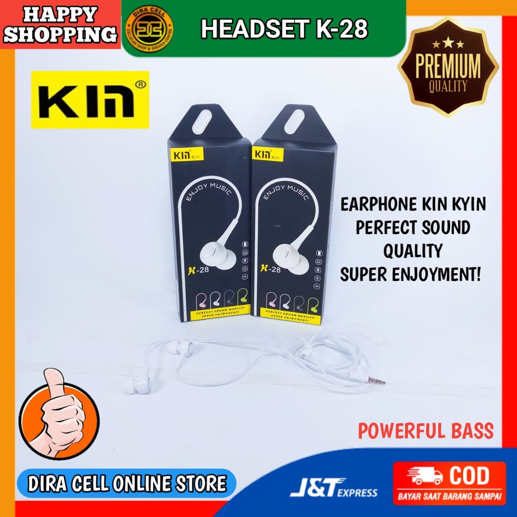 Earphone Earphones Headset Murah KIN KYIN K-28 Terbaru Extra Bass Quality Warna Putih