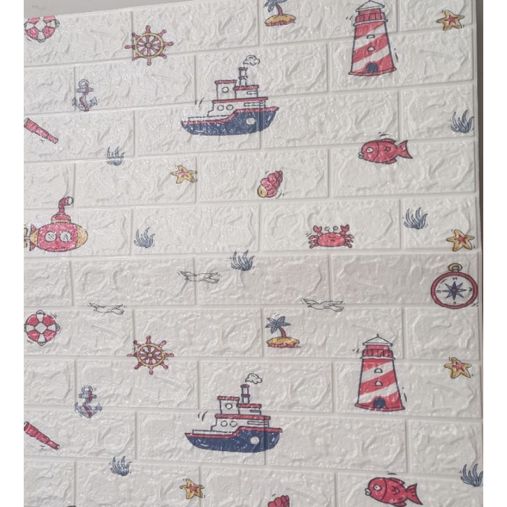 Wallpaper Dinding 3D Foam Batu Bata WallSticker Bintang WallSticker Kayu 70cm x 77cm.-MOTIF ocean world