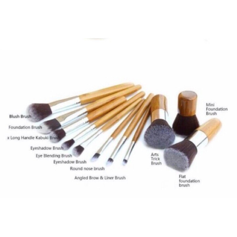 Kuas Makeup Brush Wood set 12 dengan Pouch