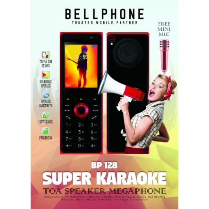 BELLPHONE BP128 SUPER KARAOKE HP POWERBANK 3 SIM ON SUARA BESAR
