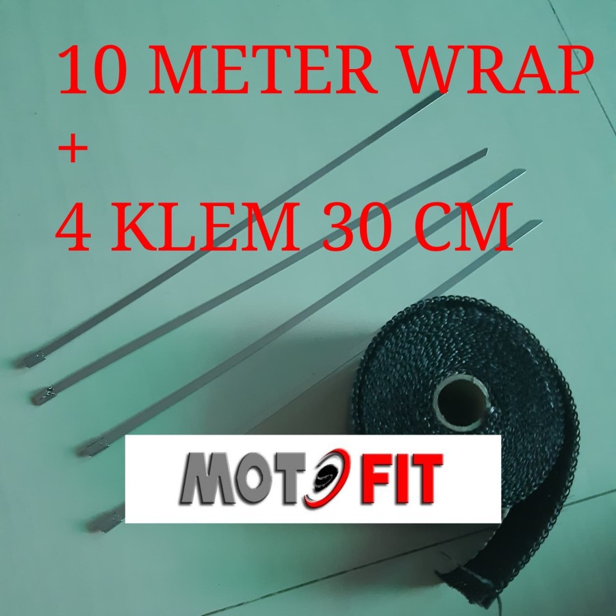 PAKETAN 10 meter Exhaust Wrap 10 free 4 klem cable kabel ties Pembalut Peredam Panas Knalpot motor