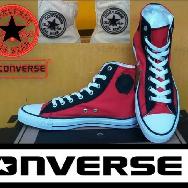 SEPATU CONVERSE ALL STAR HIGH MERAH EYELET HITAM +BOX GRADE ORIGINAL