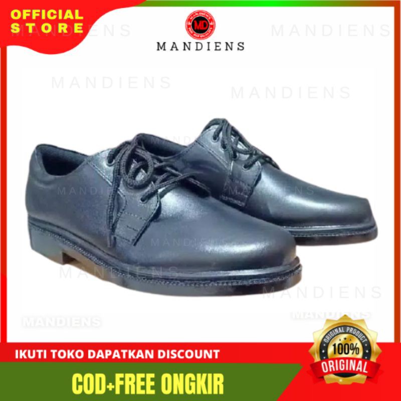 Mandiens - Sepatu Pantofel Kulit Asli Model Pdh Polri Polisi TNI Security Satpam Tali Hitam  untuk Dinas Harian Pantofel Cowok Formal Kerja Pesta Terbaru Kualitas Premium PDH PENDEK Dop