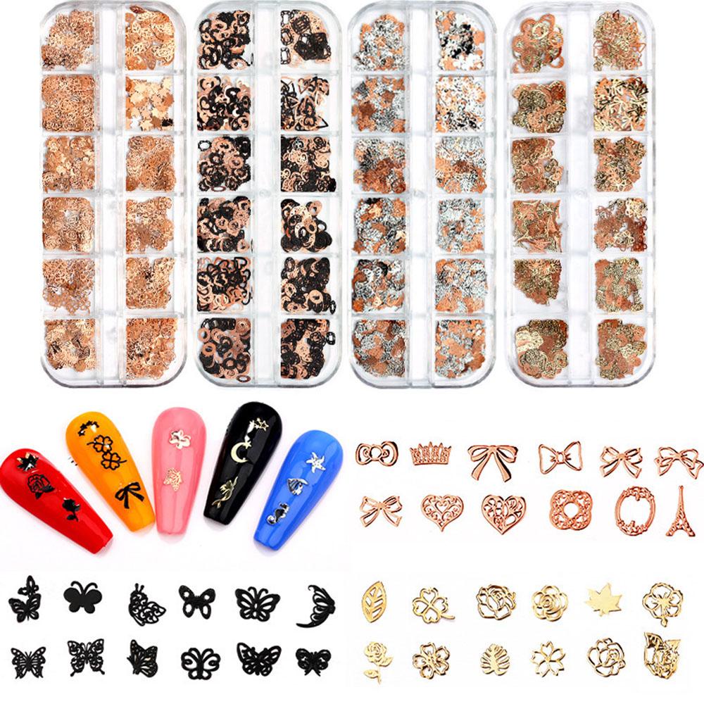 AUGUSTINA Agustina DIY Dekorasi Nail Art Bintang Slice Hollow Kupu Cinta Daun 3D Alloy Berlian Imitasi