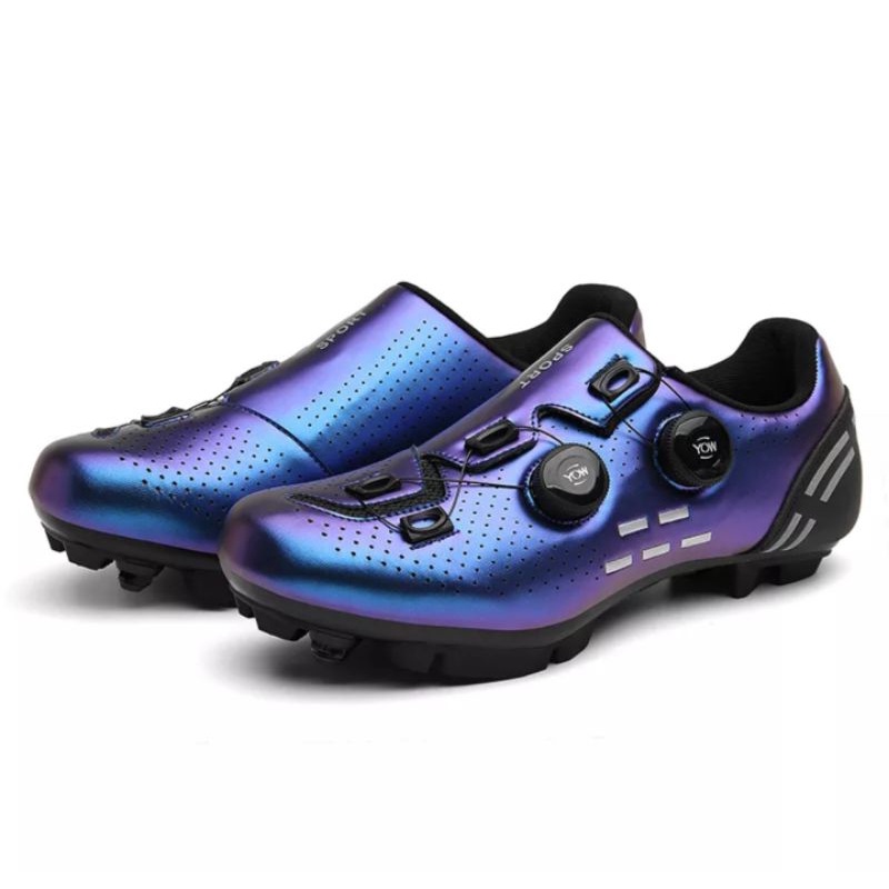 Sport Sepatu Sepeda Cleat MTB Bicycle Shoes Cleats Mountain Bike Sepatu Gowes Cleat MTB 2 BOA Biru