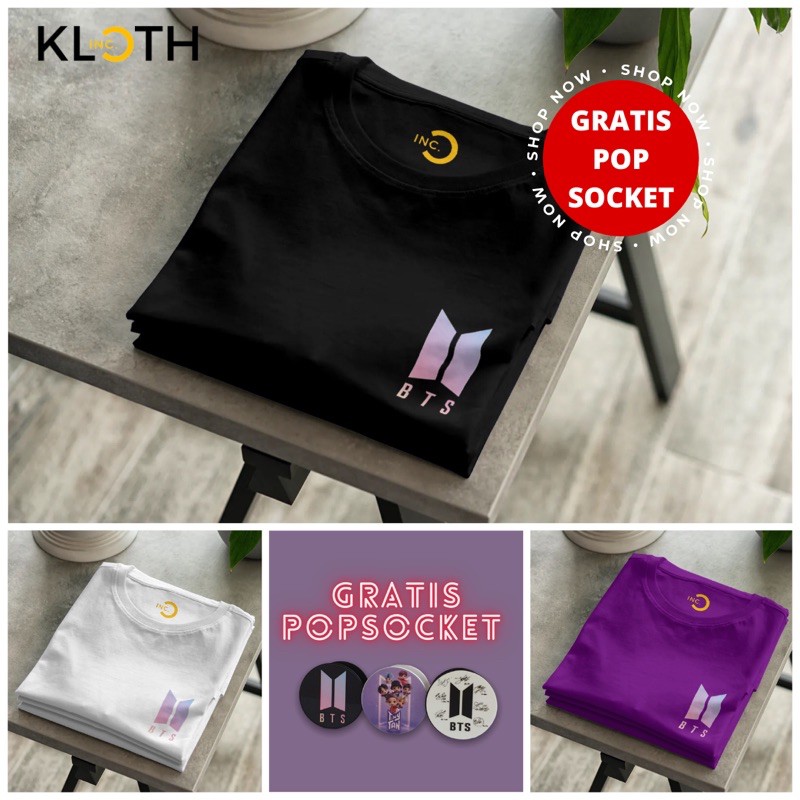 Kaos BTS Lilac Purple Logo Cotton 24s Premium Bisa Upgrade Lengan Panjang