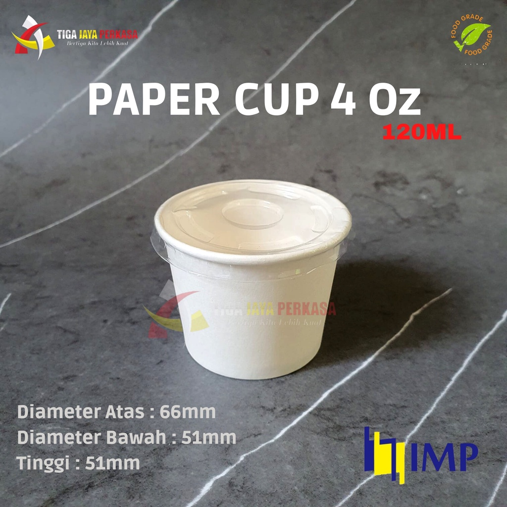 PAPER CUP 4 OZ 120 ML / GELAS SAOS / GELAS BUBUR BAYI / GELAS KERTAS DENGAN TUTUP BENING