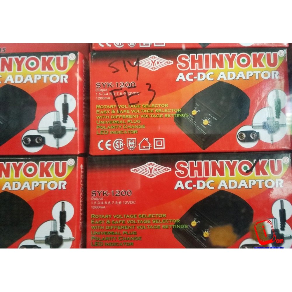 Shinyoku SYK-1200 1,5v sampai 12v AC-DC Adaptor Power Supply 1200mA 1.2A