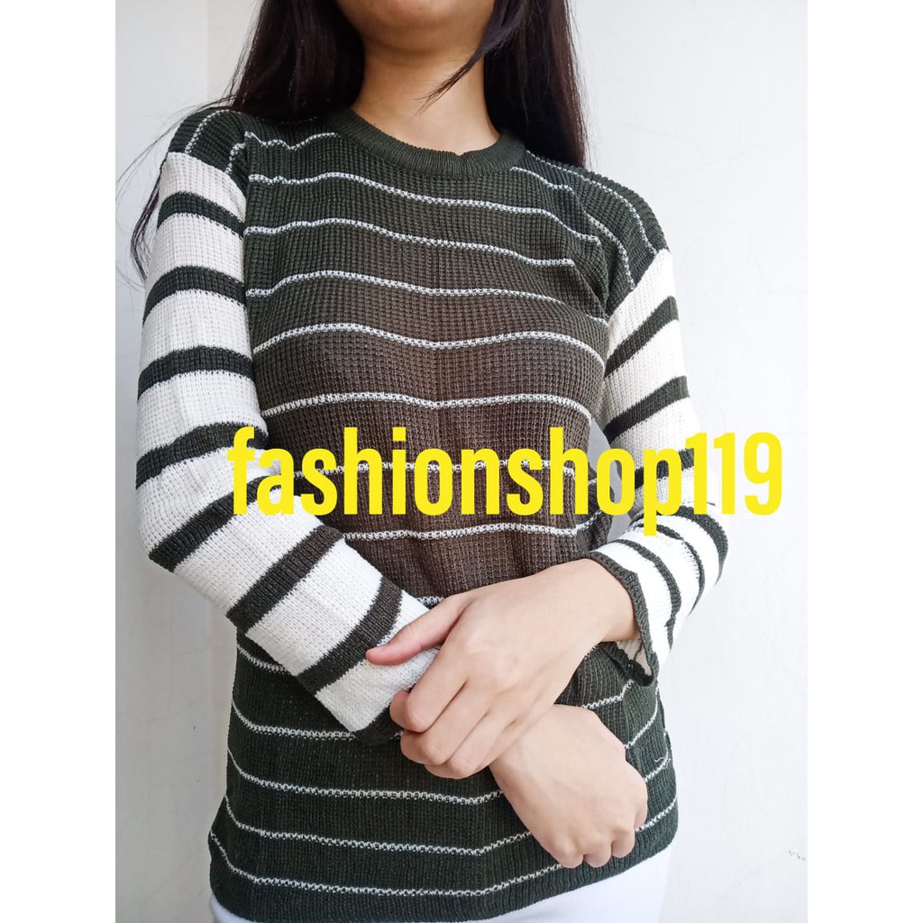 fashionshop119 Colorful Stripe Rajut / Rajut Strip / Salur Rajut / Atasan Wanita / Rajut Wanita (fs)