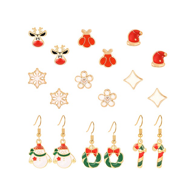 LRC Anting Set Fashion Color Christmas Earrings Earrings Set Of 9 D18707