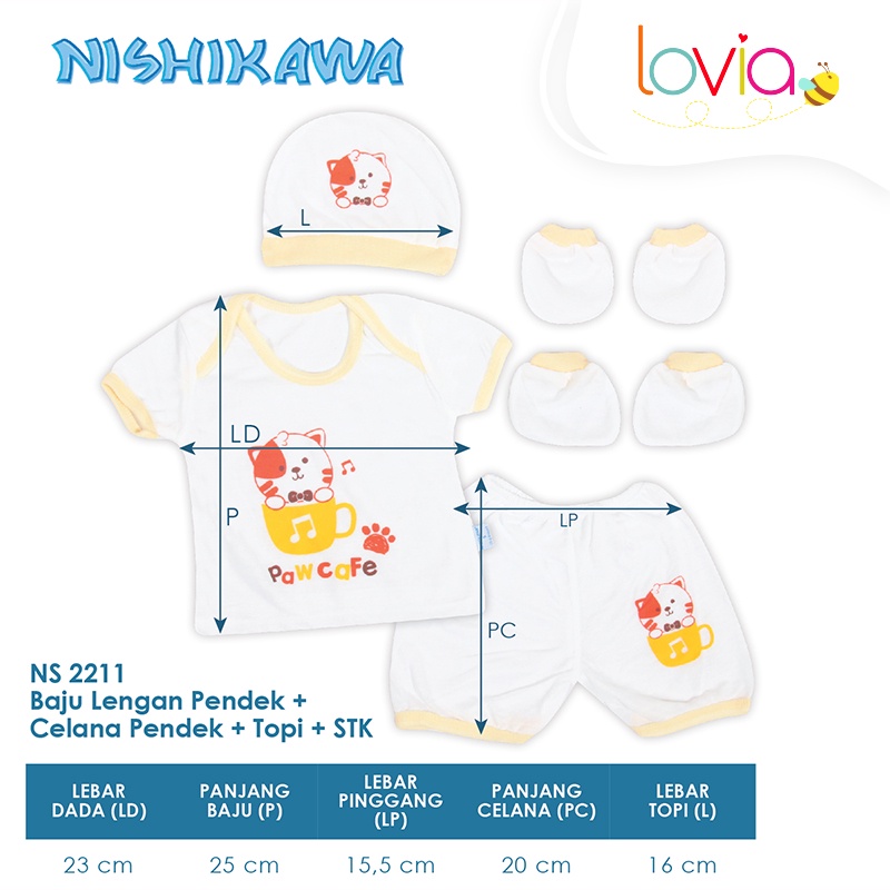 Nishikawa Baju Set Bayi / Baby Set Putih / Sablon Paw Cafe Ns 2211