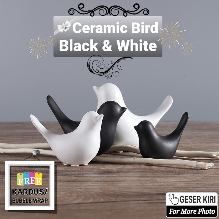 Patung Burung Keramik Pajangan Hiasan Rumah Black White Ceramic Birds