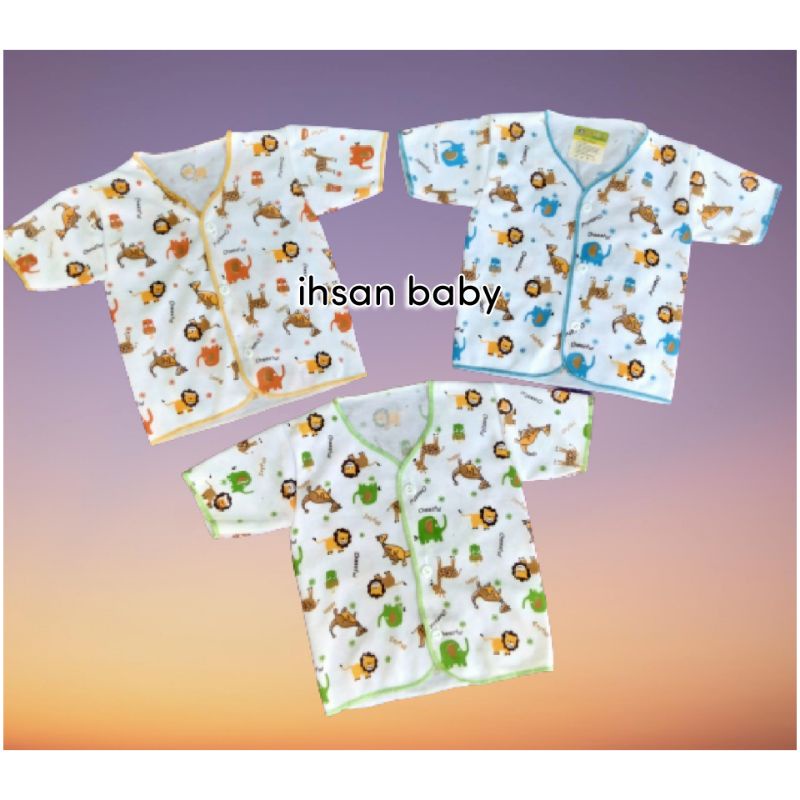 3 pcs baju bayi newborn pendek PUTIH motif animals