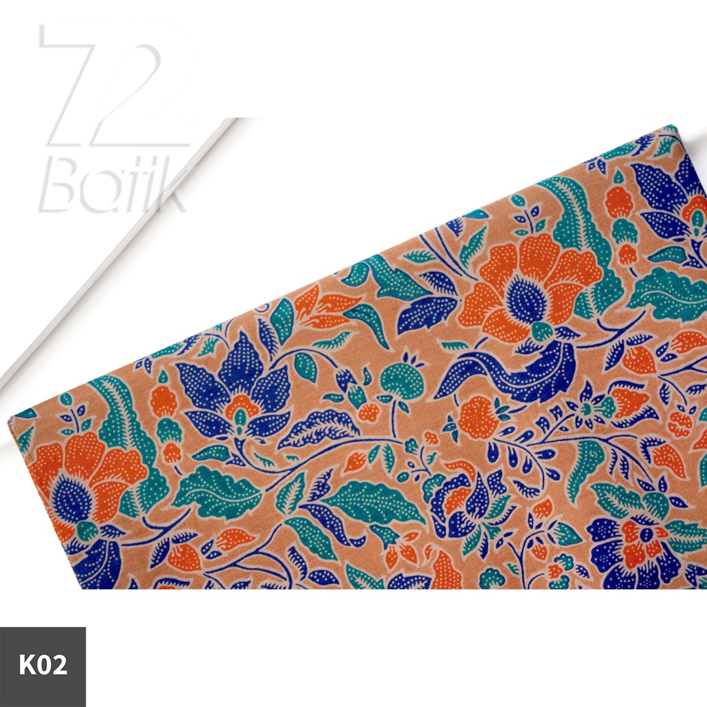 KAIN BATIK PREMIUM Bahan Katun Motif Kembang Alas Warna Cream Orange Hijau Biru 728110 Cap 72 Jarik Jarit Samping Kebat Panjang Batik Katun Modern Premium Bahan Seragam Batik Pernikahan Kantor Keluarga Murah Kamen Jadi Batik Bali Lembaran