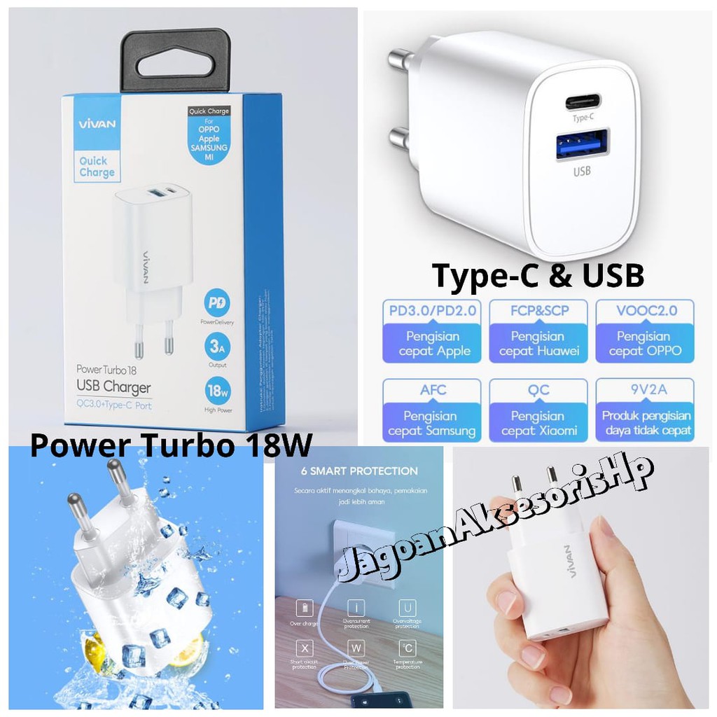 VIVAN Power Turbo 18 PD QC 3A VOOC Flash Charge Dual Output Type-C &amp; USB