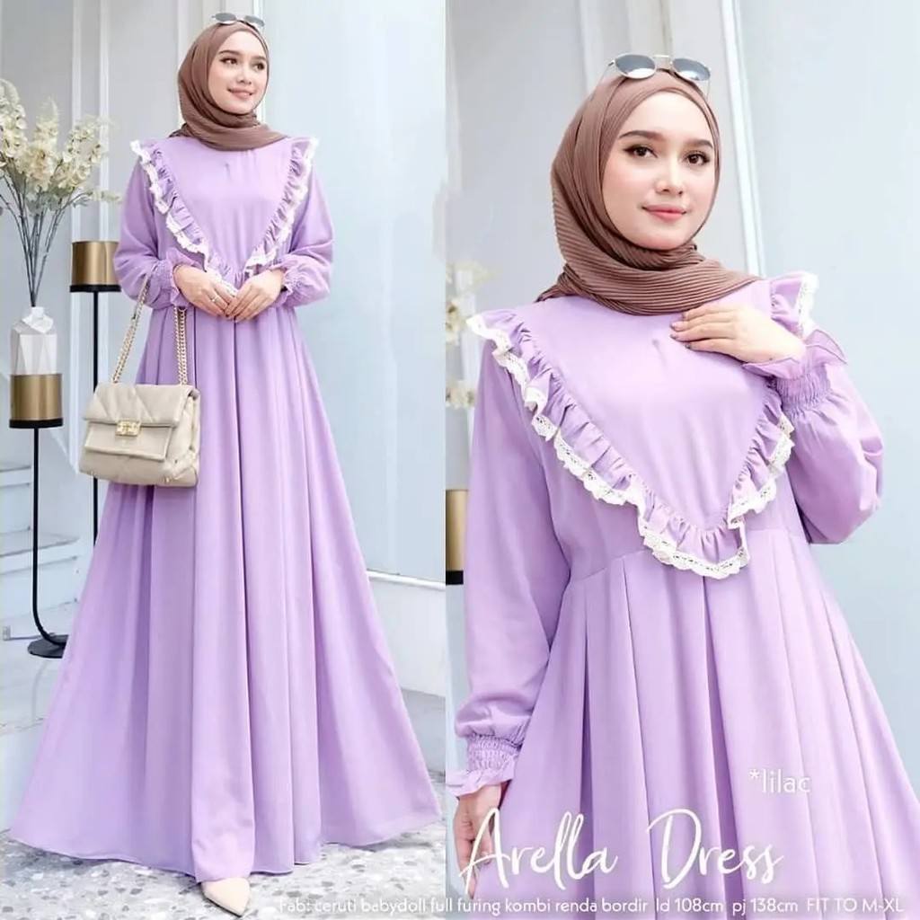 ARELLA DRESS BO BL Bahan CERUTY BABYDOLL FULL PURING APLIKASI RENDA Gamis Wanita Terbaru 2021 Kekinian Viral Gamis Murah Terbaru Gamis Terbaru 2021 Modern Import