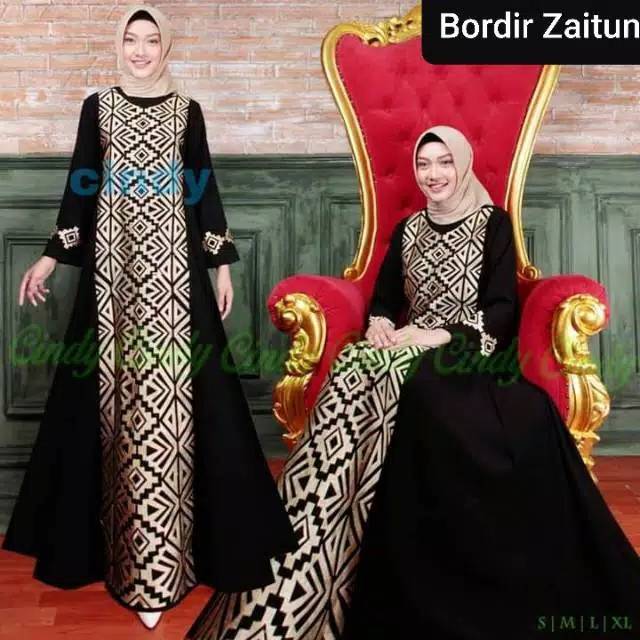 Busana abaya bordir zaitun