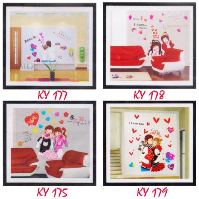 Stiker tembok dinding kaca dan kayu/wall stiker motif love