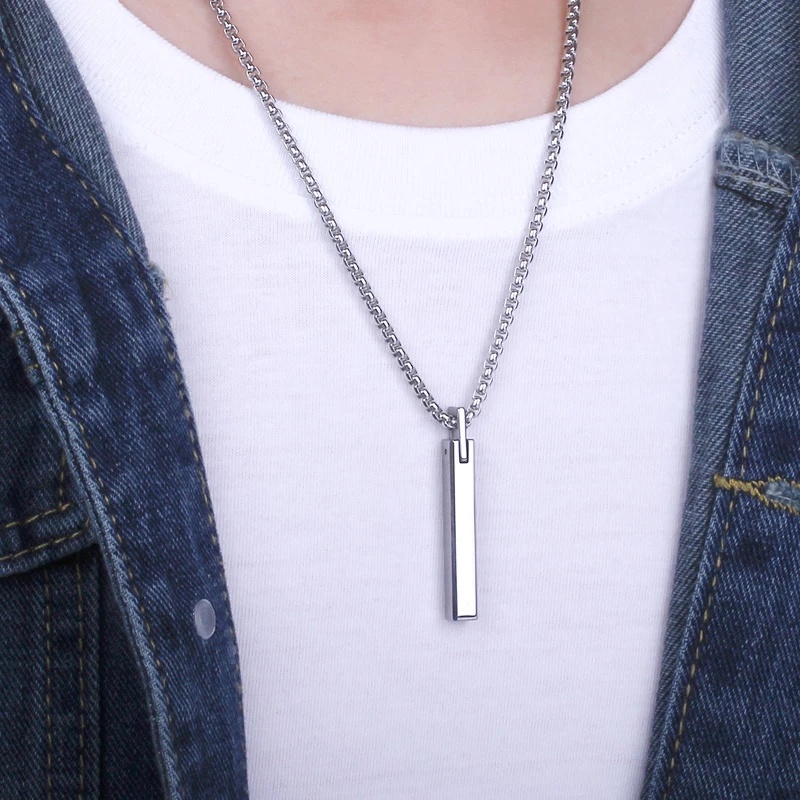 Kalung Liontin Bentuk Persegi Panjang Bahan Stainless Steel Gaya Klasik Untuk Pria Dan Wanita