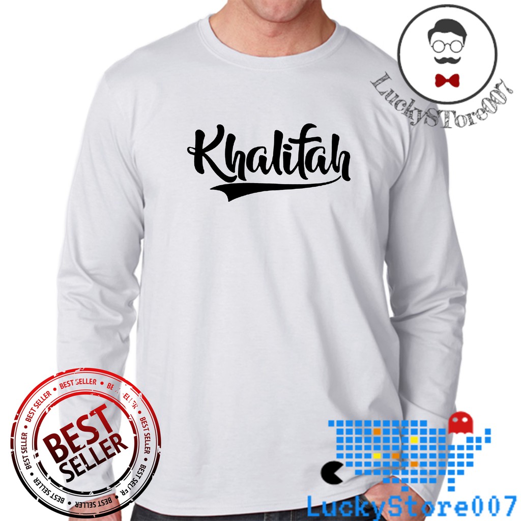 Kaos Lengan Panjang Pria/wanita keren, Kaos Islami Khalifah Teks Hitam Premium High Quality