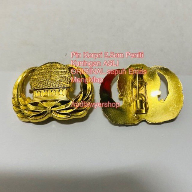 Pin Korpri Peniti 2.5cm Kuningan Asli Sepuh Emas Mengkilap ORIGINAL Pin Bross Korpri Kopri ORIGINAL