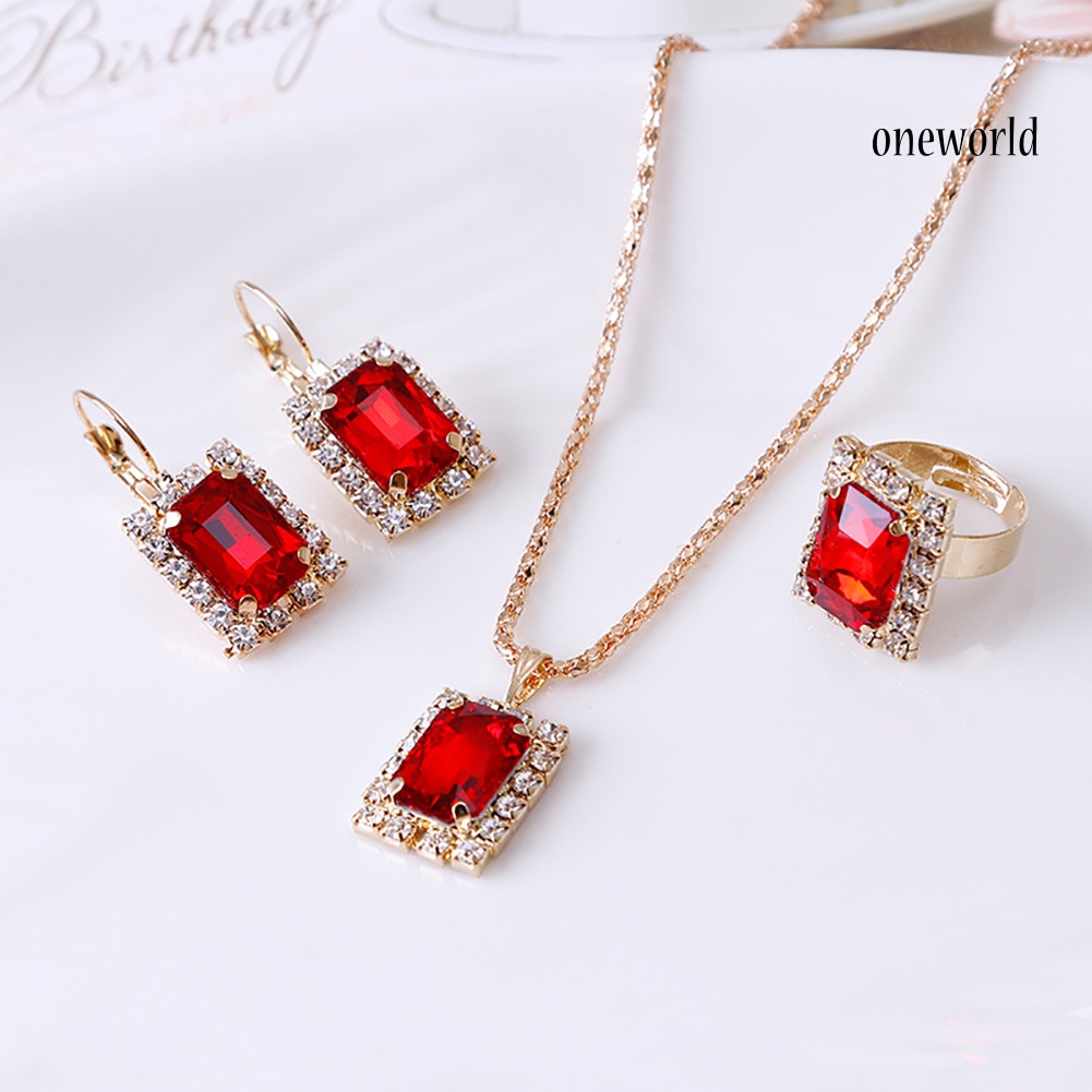 OW@ Fashion Jewelry Set Women Banquet Wedding Party Necklace Earrings Finger Ring