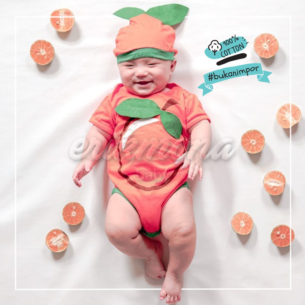 ✔️ baju bayi baju anak jumper bayi jeruk / orange baby romper ✔️