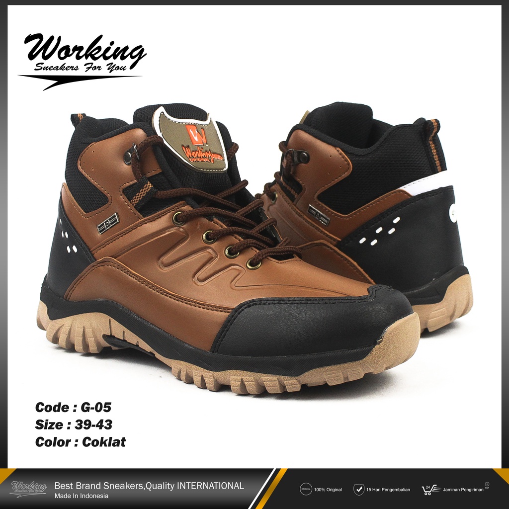 Sepatu Safety Boot Working G-05 // Sepatu Kerja Lapangan Proyek // Sepatu Pria Keren // Sepatu Kulit Pria Hiking 100% Realpict Bisa COD