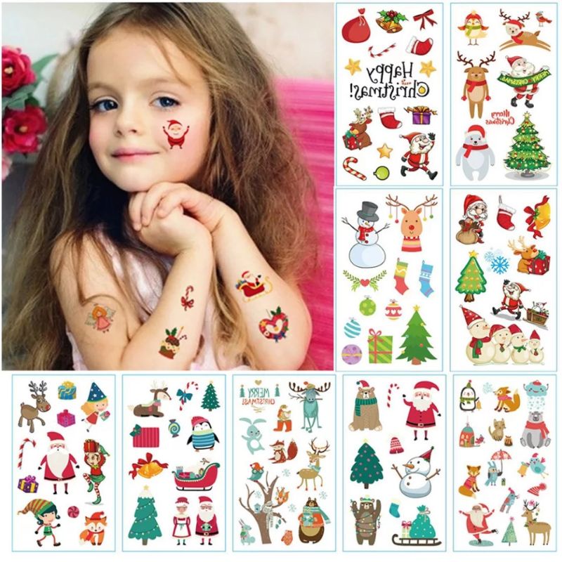 10 Pcs Tattoo Temporary Happy Merry Christmas For kid 10Pcs Tato Temporer Hari Natal Tatto Anak