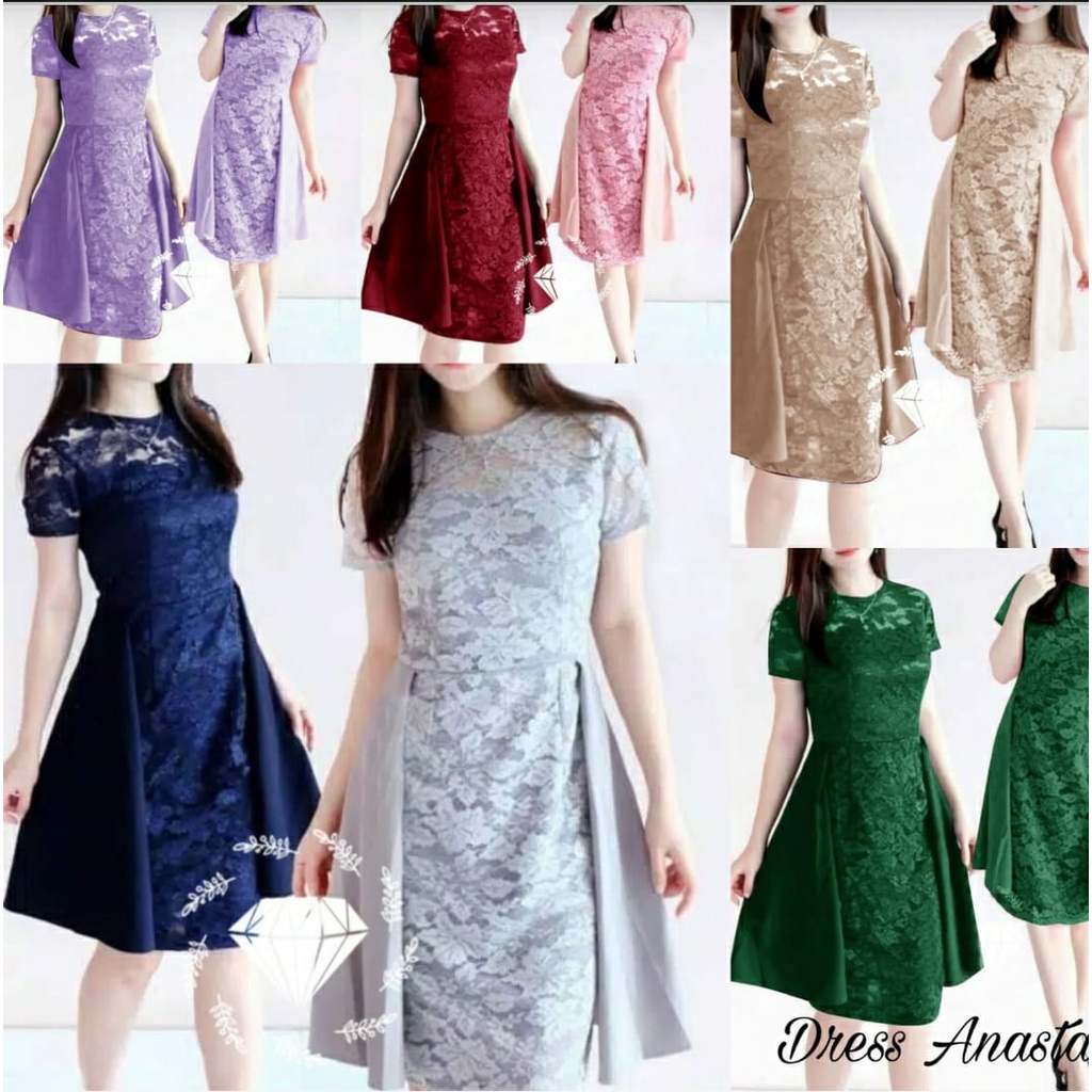 2 UKURAN L DAN XL DRESS ANASTASIA BRUKAT CORNELI FASHION ADA VIDEO REAL PICT MR