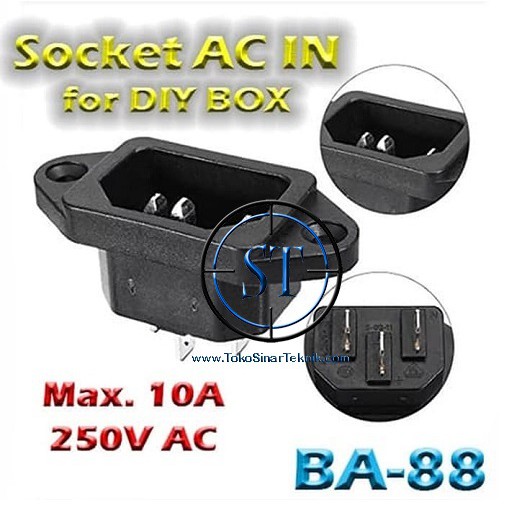 Socket AC IN BOX DIY Soket AC IN Power Komputer Magic Jar Ampli  Outlet 3 Lubang ARDE Maximum 250V AC 10A BA-88