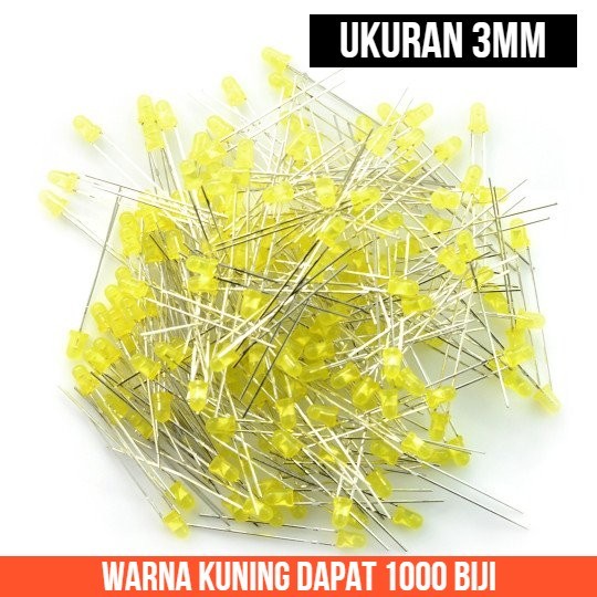 LED Kuning Yellow 3mm 3 mm1000pcs 1000 pcs pack pak 1 plastik