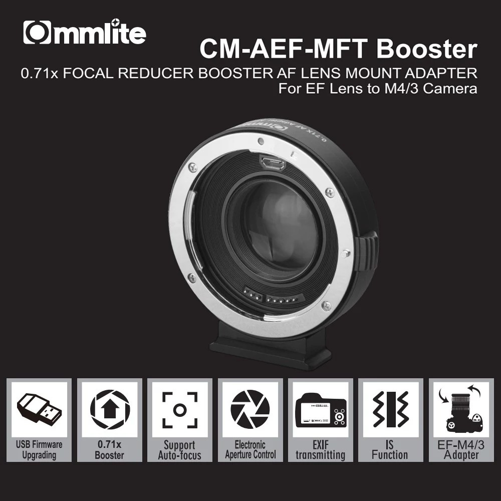 Commlite Aef Mft Booster Auto Focus Af Lens Mount Adapter 0 71x Focal Reducer Enlarge Aperture Usb Update For Canon Ef Lens To M4 3 Camera For Panasonic Olympus Gh4 Gh5 Gf6 Shopee Indonesia