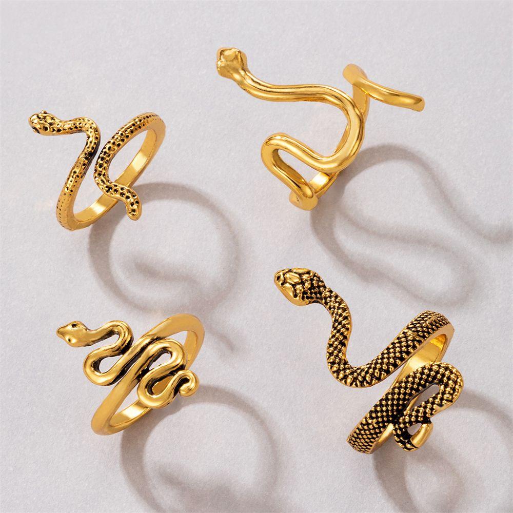 Lily 4Pcs/Set Cincin Ular Set Wanita 4Pcs/Set Rock Gothic Vintage Hip Hop Aksesoris Tangan