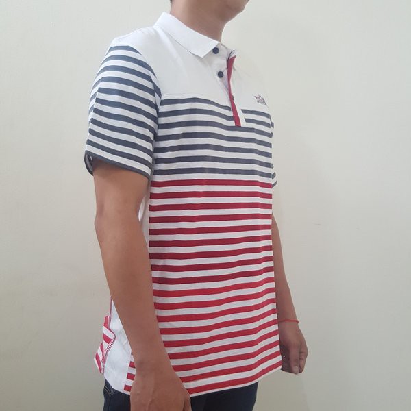 Kaos Kerah polo KR 7 Cotton Combed Regular Fit Warna Putih garis-garis