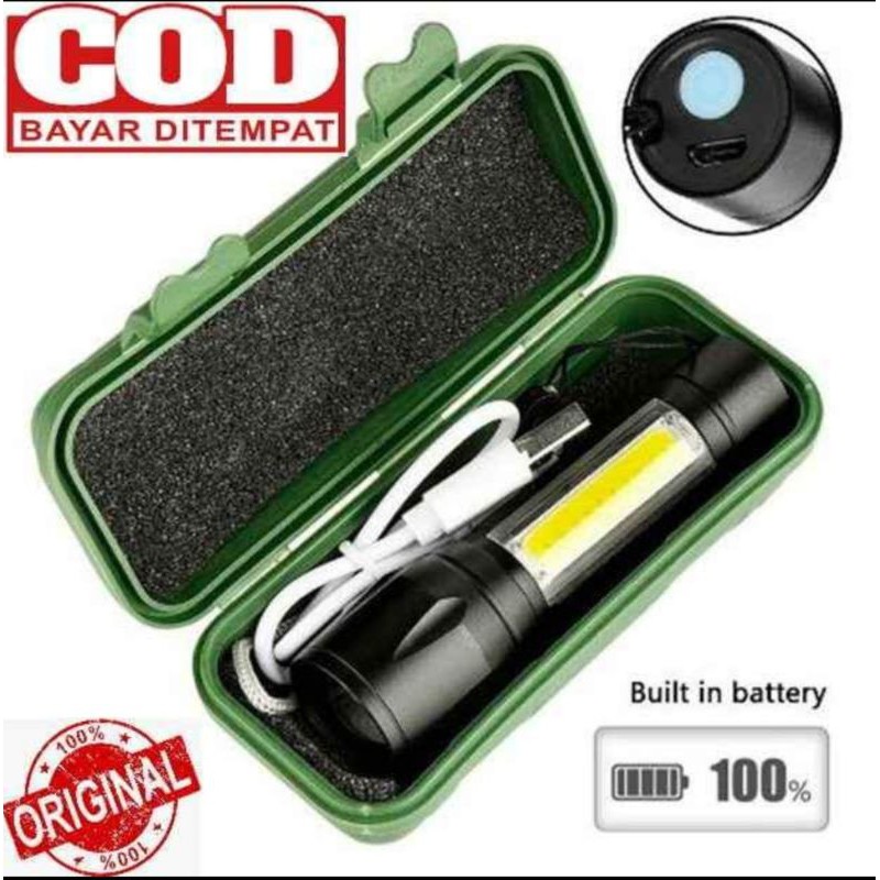 TaffLED Senter LED USB Rechargerable Q5 + COB 2300 Lumens - Black