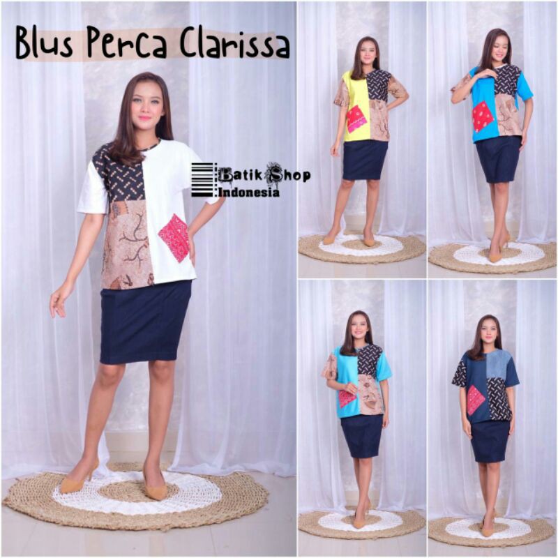 Blus Perca Clarissa Batik Baju Kerja Lengan Pendek Scuba Atasan Kondangan Kasual Blouse