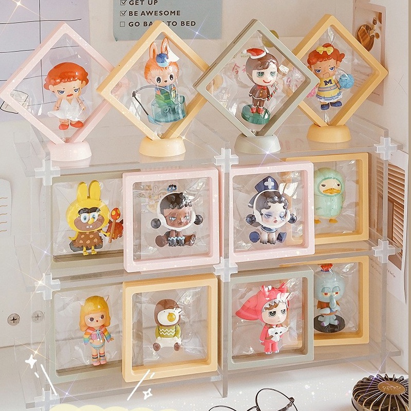 Rak Stand Display Penyimpanan Boneka Tanah Liat Tahan Debu Warna Transparan