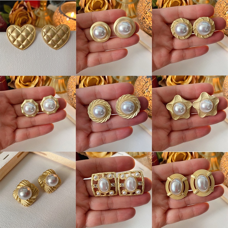 Anting Tusuk Gantung Temperament Desain Bulat Hollow Hias Mutiara Gaya Mewahretroistana Untuk Wanita