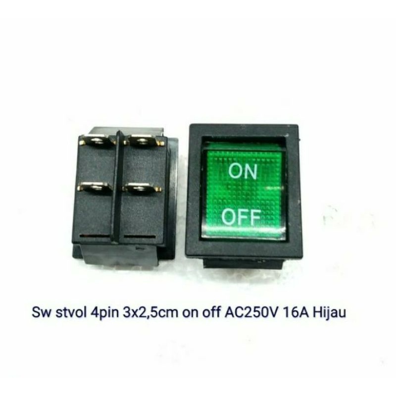 Saklar 4 Pin Besar ON-OFF Hijau