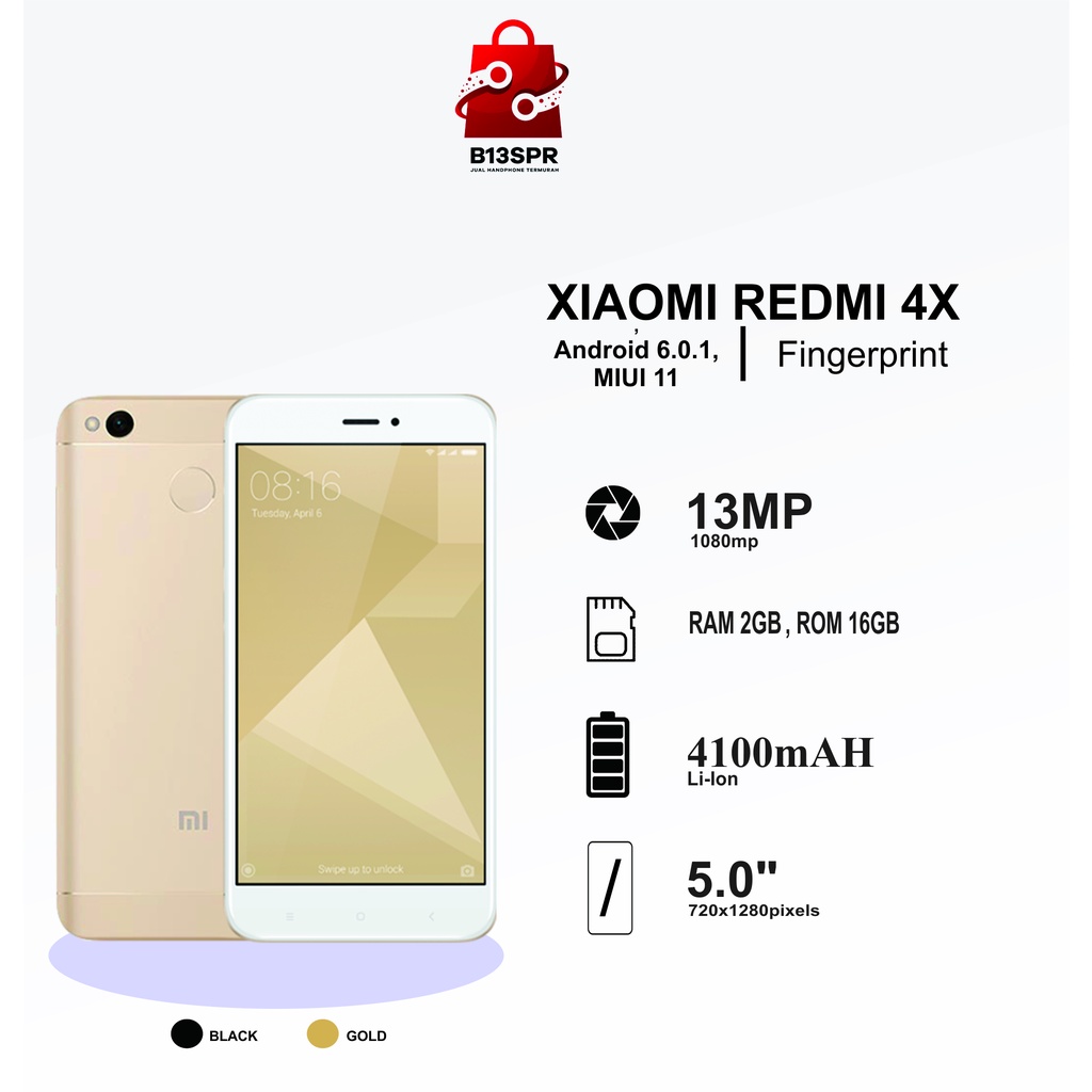 [Baru] HP Xiaomi Redmi 4X Ram 2GB Internal 16GB Handphone Xiaomi Redmi 4X RAM 2GB ROM 16GB