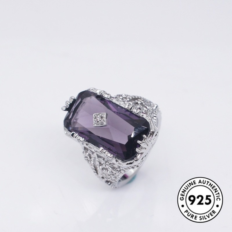 Cincin Amethyst Bentuk Persegi Panjang Model Hollow