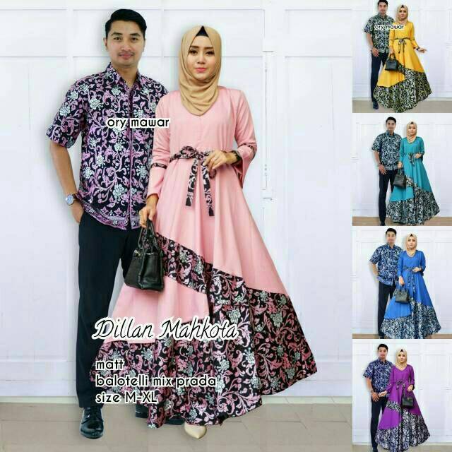 Syafin Batik - Couple Dilan Batik MahkotaSet Syari Pink 