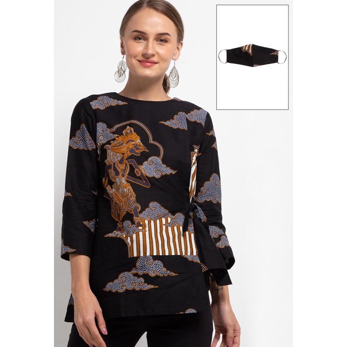 Arjuna Weda Blouse Batik Wayang - Hitam