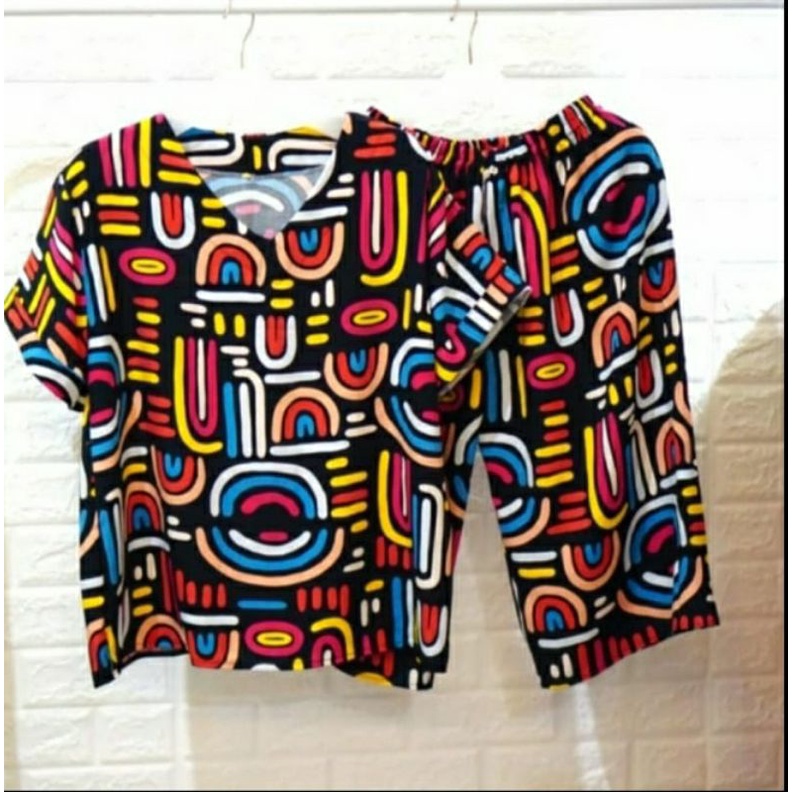 baju tidur Wanita/piyama/Stelan Wanita Batik Rayon Kulot 7/8 Adem
