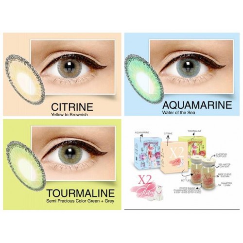 Softlens X2 GLAM DIA 15.00mm TOURMALINE CITRINE AQUAMARINE MINUS (-0.50 s/d -3,.00 )/Lensa  Kontak/BS